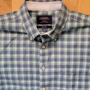 Charles Tyrwhitt Weekend Men's Green Plaid Shirt Large